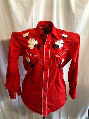 VINTAGE Tem Tex 15 1/2 33 Red Long Sleeve Western Shirt